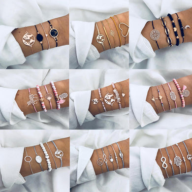 XIYANIKE 30 Style 2019 Bohemian Vintage Leaf Leaves Bangles Set Boho Charm Bead Bracelet For Women Jewelry Accessories Summer