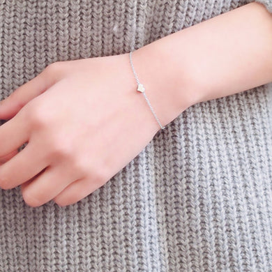 Silver Plated Heart Bracelet  Delicate Simple Silver Chain Bracelet, Valentine's Day Gift For Her  SH055