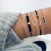 Load image into Gallery viewer, 6 pcs/set Love Heart Infinity Symbol Charm Bracelets for Woman Gold Link Chain Bracelets Hollow Feather Black Beads Braclet Girl