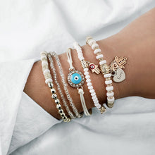 Load image into Gallery viewer, 6 pcs/set Love Heart Infinity Symbol Charm Bracelets for Woman Gold Link Chain Bracelets Hollow Feather Black Beads Braclet Girl