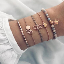 Load image into Gallery viewer, 6 pcs/set Love Heart Infinity Symbol Charm Bracelets for Woman Gold Link Chain Bracelets Hollow Feather Black Beads Braclet Girl