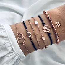 Load image into Gallery viewer, 6 pcs/set Love Heart Infinity Symbol Charm Bracelets for Woman Gold Link Chain Bracelets Hollow Feather Black Beads Braclet Girl