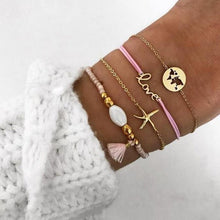 Load image into Gallery viewer, 6 pcs/set Love Heart Infinity Symbol Charm Bracelets for Woman Gold Link Chain Bracelets Hollow Feather Black Beads Braclet Girl