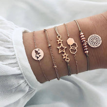 Load image into Gallery viewer, 6 pcs/set Love Heart Infinity Symbol Charm Bracelets for Woman Gold Link Chain Bracelets Hollow Feather Black Beads Braclet Girl