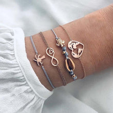 Load image into Gallery viewer, 6 pcs/set Love Heart Infinity Symbol Charm Bracelets for Woman Gold Link Chain Bracelets Hollow Feather Black Beads Braclet Girl