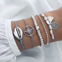 Load image into Gallery viewer, 6 pcs/set Love Heart Infinity Symbol Charm Bracelets for Woman Gold Link Chain Bracelets Hollow Feather Black Beads Braclet Girl