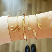 Load image into Gallery viewer, 6 pcs/set Love Heart Infinity Symbol Charm Bracelets for Woman Gold Link Chain Bracelets Hollow Feather Black Beads Braclet Girl