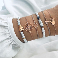 Load image into Gallery viewer, 6 pcs/set Love Heart Infinity Symbol Charm Bracelets for Woman Gold Link Chain Bracelets Hollow Feather Black Beads Braclet Girl