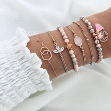 Load image into Gallery viewer, 6 pcs/set Love Heart Infinity Symbol Charm Bracelets for Woman Gold Link Chain Bracelets Hollow Feather Black Beads Braclet Girl
