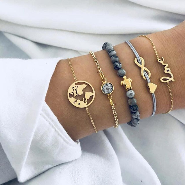 FAMSHIN Bohemian Handmade Weave Heart Long Tassel Bracelet Sets Women 2019 New Grey Rope Chain Bracelets Jewelry Christmas Gift