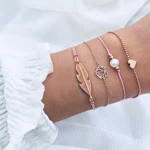 FAMSHIN Bohemian Handmade Weave Heart Long Tassel Bracelet Sets Women 2019 New Grey Rope Chain Bracelets Jewelry Christmas Gift