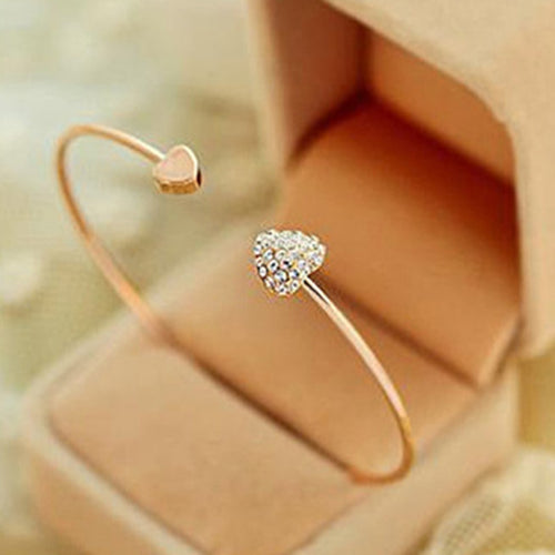 BAOPON Adjustable Crystal Double Heart Bow Bilezik Cuff Opening Bracelet Hot New Fashion Women Jewelry Gift Mujer Pulseras